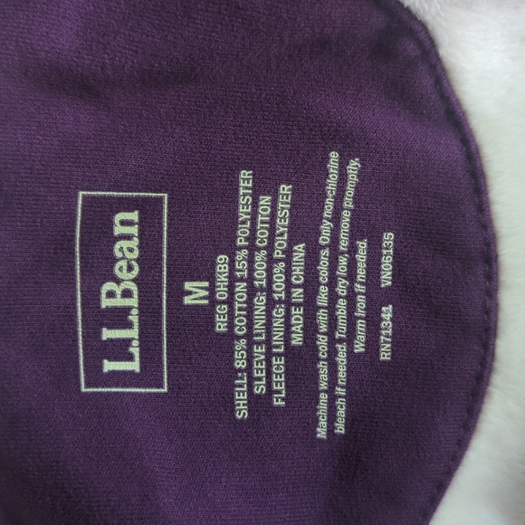 Purple L.L. Bean Fleece lined zip up hooded sweatshirt, medium - Picture 5 of 6